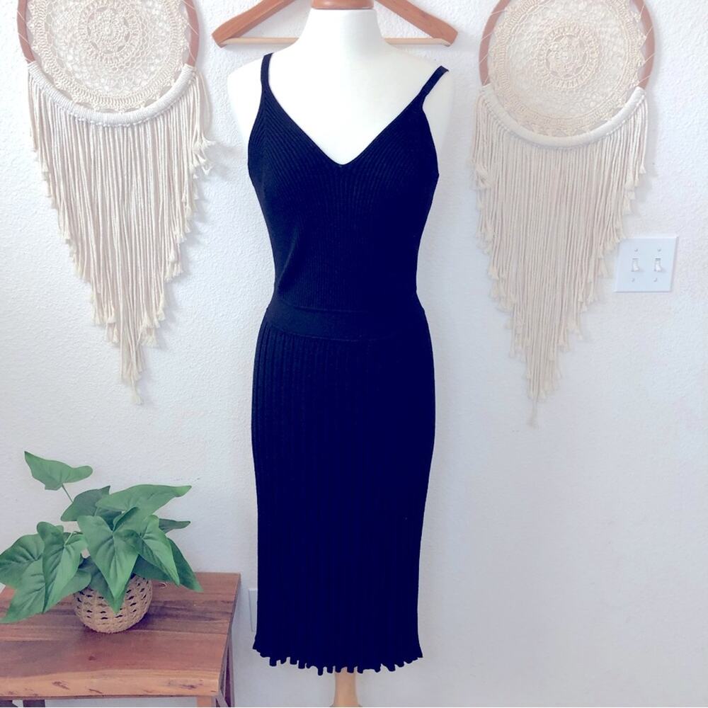 Milly black knit ribbed knit midi dress large